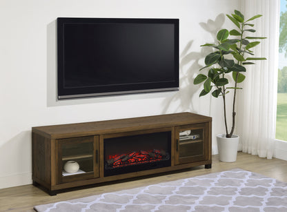 Meuble TV Havering 71 pouces avec cheminée et console multimédia en pin foncé