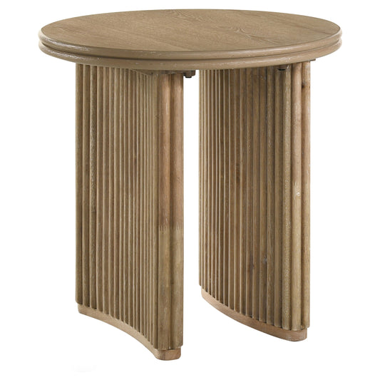 Table d'appoint ronde en bois Adina, marron clair vieilli